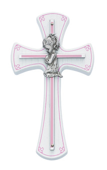 7in White and Pink Girl Praying Cross