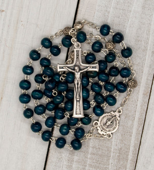 Dark Blue Wooden First Communion Rosary