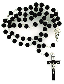 6mm Black Wood Rosary with Metal Backed Crucifix