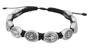 Adjustable Cord Bracelet with Medals (Divine Mercy Silver - Red)