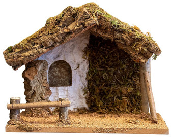 Nativity Creche Stable,  | Realistic Moss, Hay, Wood and Fabric | Christmas Décor| 12.5" x 7" x 8"