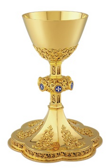 European Gold-Plated Chalice with Floral Design, Enamel JESUS Node, and Filigree Base – A Masterpiece of Devotion
