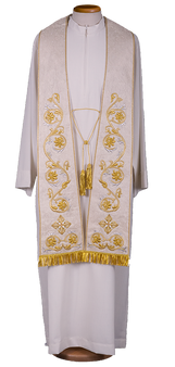 Hand-Embroidered 100% Silk Liturgical Stole with Damask Design and Canottiglia Fringe – Made in Italy
