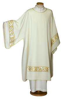Elegant 100% Polyester Dalmatic with Embroidered Braid and Gold Trim – Refined Liturgical Vestment for Church Celebrations