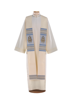 Wool Lurex and Acrylic Liturgical Stole with Ave Maria Embroidery – Gold and Blue Marian Vestment for Clergy