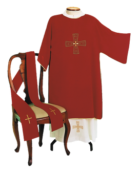 Economical Dalmatic in 100% Polyester with Machine Embroidery and Gold Trim – Affordable and Refined Vestment for Liturgical Use