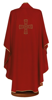 Inexpensive 100% Polyester Chasuble with Square Collar and Classic Embroidery – Simple and Elegant Liturgical Vestment

