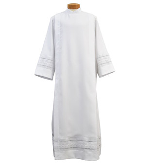 Deacon Alb, Embroidered Eyelet Alb – Washable Clerical Alb with Button or Velcro Closure - X-Small