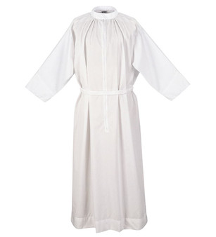 Clergy Alb with Stand-Up Collar, 30" Zipper & Adjustable Velcro Belt | Comfortable Liturgical Vestment - X-Small
