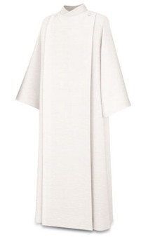 Front Wrap Alb in White Ravenna Fabric by Slabbinck – Opaque Liturgical Vestment for Lectors, Baptism, and Concelebration 
