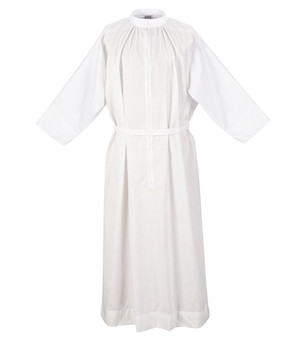 Easy-Care 100% Polyester Alb with Elastic Back Waist and Adjustable Velcro Front – Washable Clergy Vestment for Church Use -X- Large

