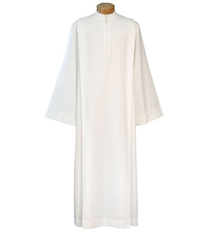 Tropical Weight Pleated Poly/Wool Clergy Alb – Washable Liturgical Alb with 12" Front Zipper, No Buttons or Velcro 