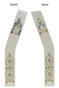 Marian Deacon Stole – Mother of the Divine Providence – Blue and Gold Embroidered Liturgical Vestment for Catholic Worship and Marian Feasts
