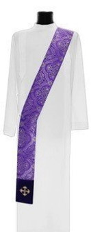 Purple Brocade and Velvet Deacon Stole – Elegant Liturgical Vestment
