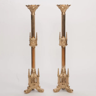Gothic Candlestick | 40" Traditional Brass Altar Candlestick | Tall Catholic Sanctuary Candle Holder