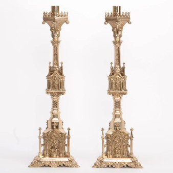 Gothic Candlestick | 24" Traditional Brass Altar Candlestick | Matches H-80B Altar Cross
 Gothic Candlestick | 24" Traditional Brass Altar Candlestick | Matches H-80B Altar Cross