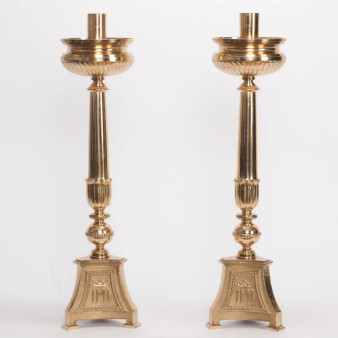 Traditional “JMJ” Altar Candlestick – 24" Polished Brass and Lacquered