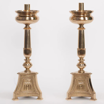 Traditional “JMJ” Altar Candlestick – 18" Polished Brass and Lacquered