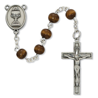 6MM BROWN WOOD COMM ROSARY