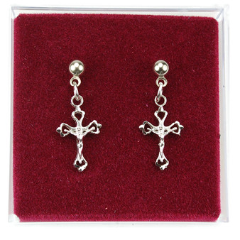 Rhodium Plated Crucifix Earrings
