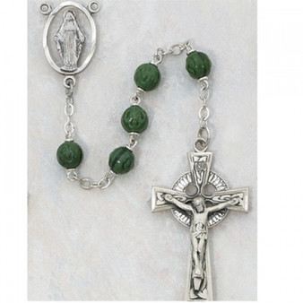 SS 7MM GLASS SHAMROCK ROSARY