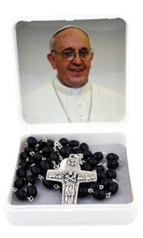 Pope Francis Good Shepherd Imitation Pearl Rosary (Black)