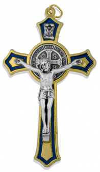 Gold Saint Benedict Cross with Blue Enamel