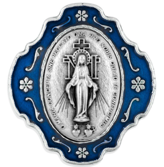 Catholic Rosary and Case Gift Set -  Miraculous Medal w/ Blue Enamel
