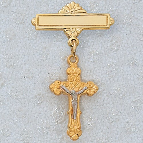 Gold over Silver crucifix Rhodium Baby Pin