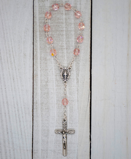 4mm Crystal Traditional One Decade Rosary (Rose Pink)
