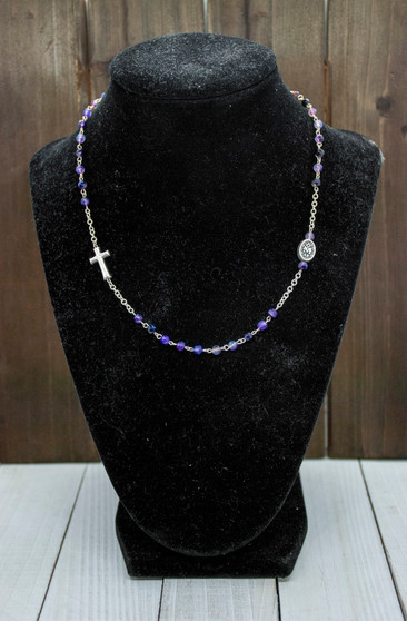 2mm Rosary Necklace with Brazilian Agate Beads (Purple)