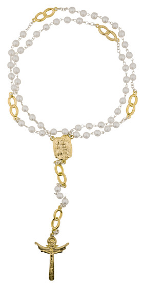 White Wedding Rosary with Textured Italian Beads and Gold Accents