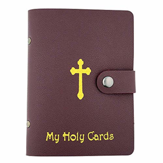 5" Leather Holy Card Holder (Maroon)