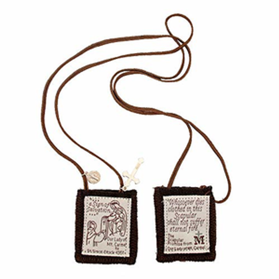 Catholic Holy Figure Saint Scapular (Traditional Brown) - Spanish listing