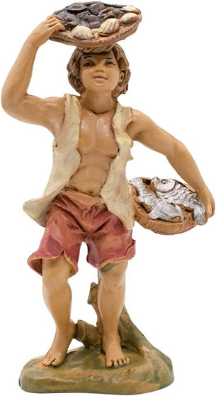 5.5" Village Boy with Fish and Clams in Baskets | Christmas Nativity | 