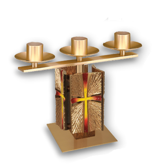 Candelabra | Satin Bronze & Dark Stain Oak Wood