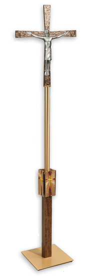 Processional Cross | Satin Bronze & Dark Stain Oak Wood