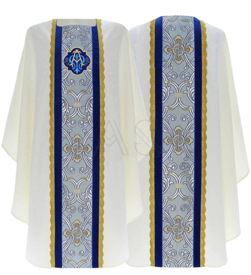 Cream/Blue Marian Gothic Chasuble