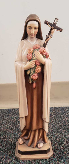 Hand Carved in Linden Wood St. Therese 12" Wood Carved Statue | Made in Italy