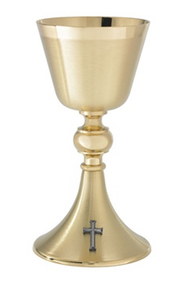 24k Satin Gold Chalice with Silver Cross Decoration