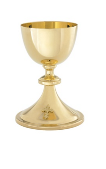 Exquisite High Polish Chalice with 24k Gold Plating and Ornate Cross Accent