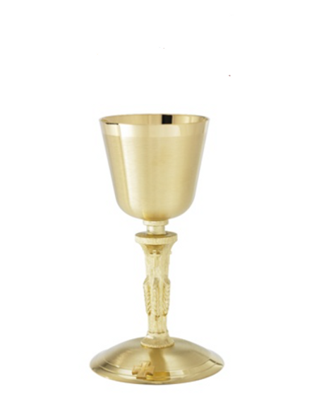 24K Gold Plated Chalice with Satin Finish, Wheat Stem, and Cross Accent - Symbol of Faith and Abundance