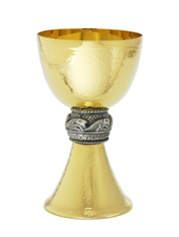 24K Gold Plated Chalice with Hammered Texture and Silver-Ox Fish Node – A Symbol of Faith and Tradition