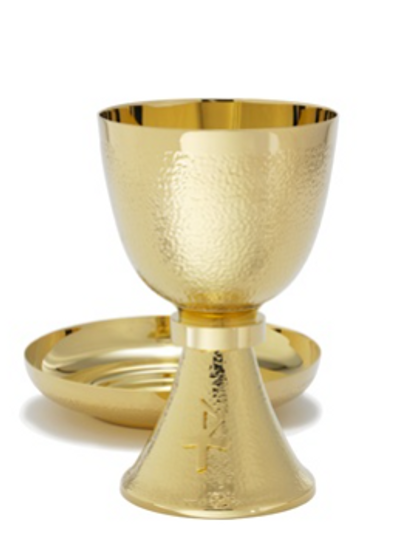 24K Gold Plated Chalice with Basket Weave Texture, Gold Node, and Cross – A Timeless Sacred Vessel