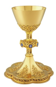 European Gold-Plated Chalice with Floral Design, Enamel JESUS Node, and Filigree Base – A Masterpiece of Devotion
