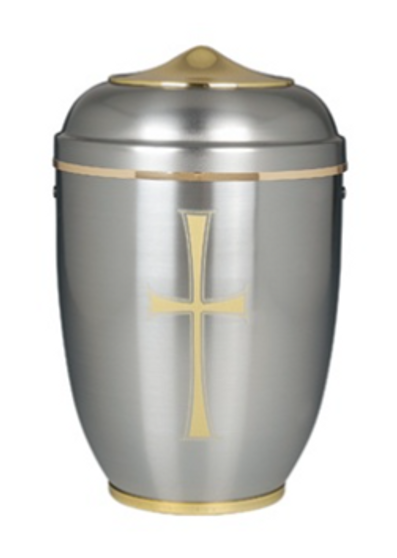 Golden Cross Aluminum Urn with Elegant Gold Accents