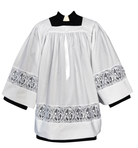 Sophisticated Lace-Detail Priest Surplice with Tailored Fit and Washable Fabric