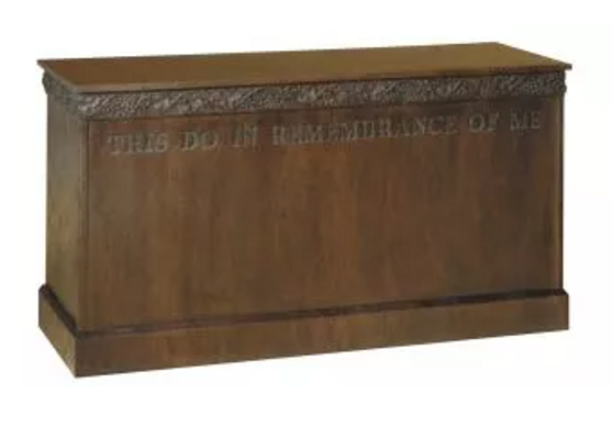 Communion Table with Locking Sliding Door and Open Back Shelves