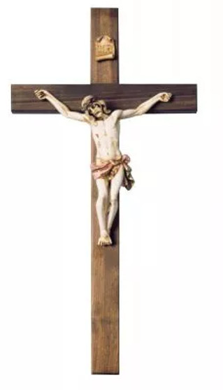 Deluxe Beveled Walnut Cross with Fontanini Hand-Painted Corpus – A Magnificent Work of Divine Art