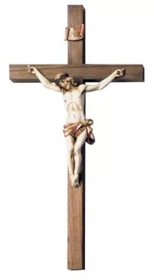 Handcrafted Block Cross in Walnut with Fontanini Corpus – A Deluxe Devotional Masterpiece